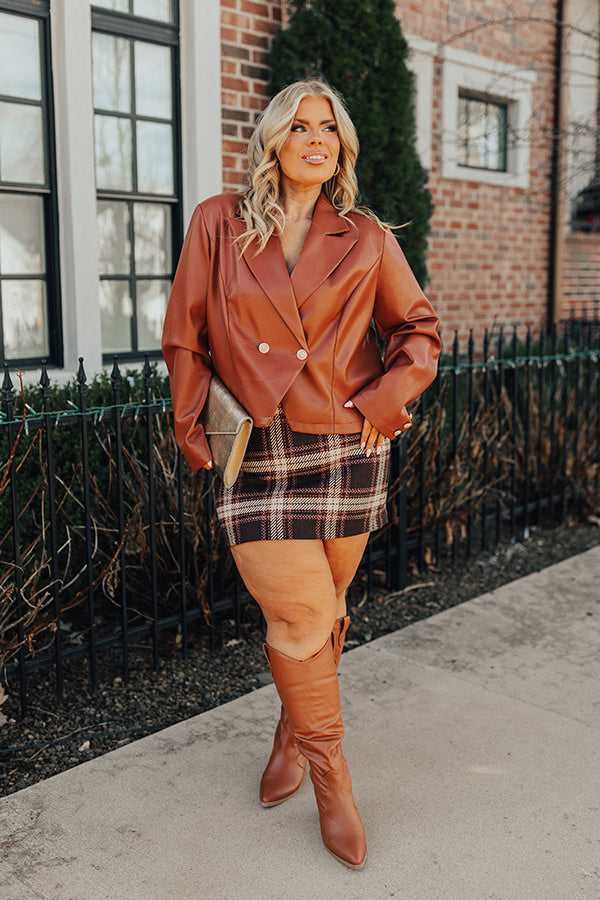 Cafe Patio Plaid Skirt in Chestnut Curves