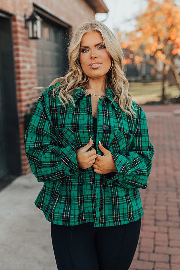 Evergreen State Of Mind Plaid Jacket In Green Curves