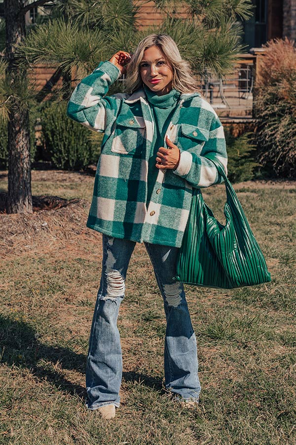 Cozy Paradise Plaid Jacket in Hunter Green