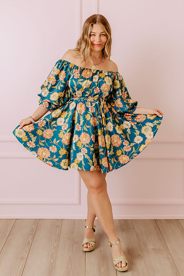 Happy Haven Floral Mini Dress in Teal