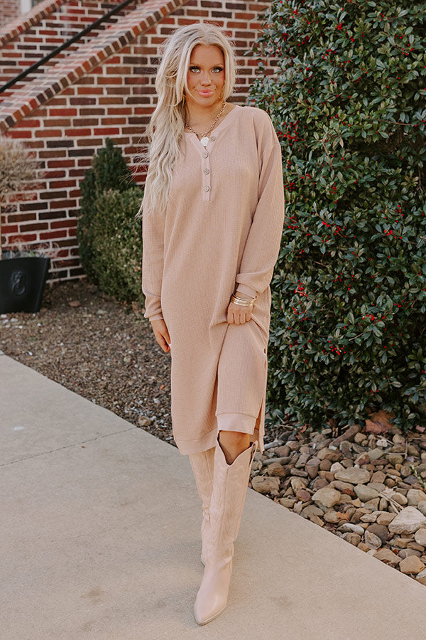 Fall Sentiments Waffle Knit Midi In Iced Latte