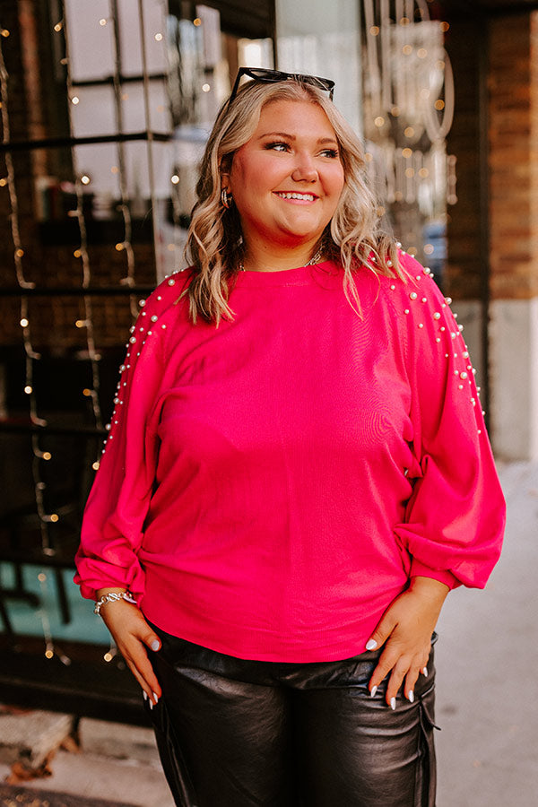 Feeling Spontaneous Embellished Sweater Top In Hot Pink Curves