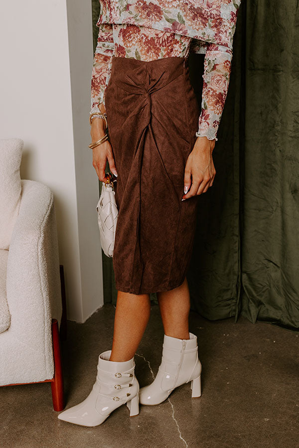 Autumn Harmony Faux Suede Skirt In Chestnut Image - 3