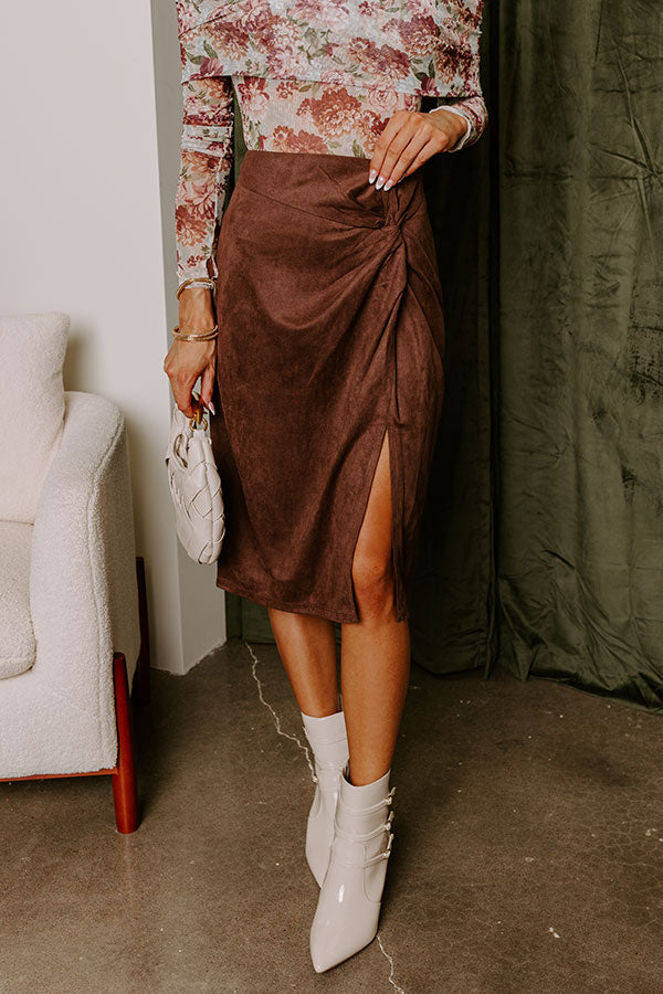 Autumn Harmony Faux Suede Skirt In Chestnut Image - 2