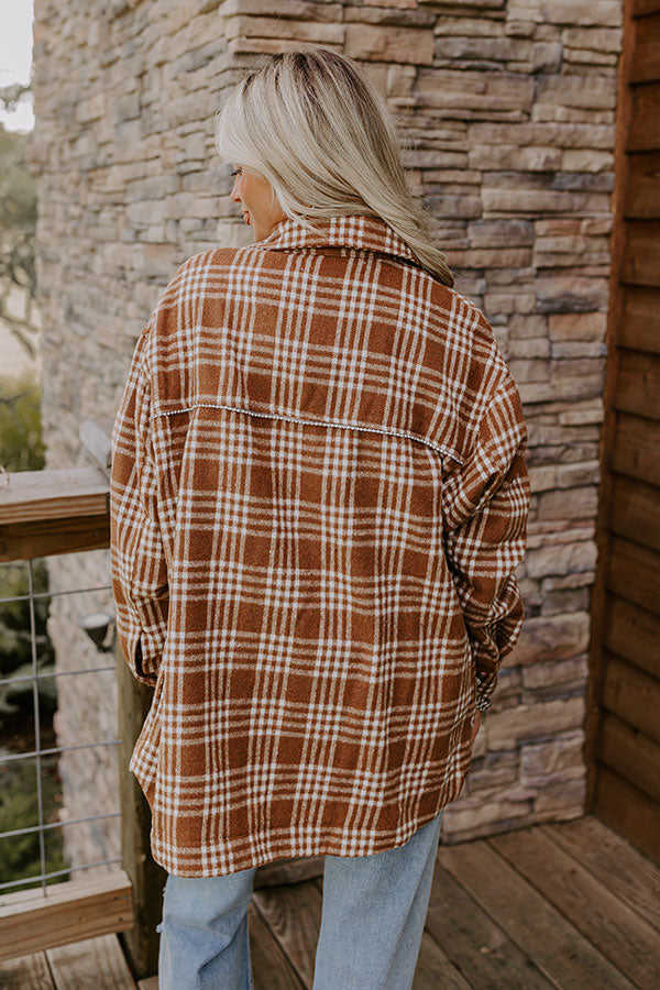Start The Bonfire Embellished Plaid Jacket in Chocolate Image - 5