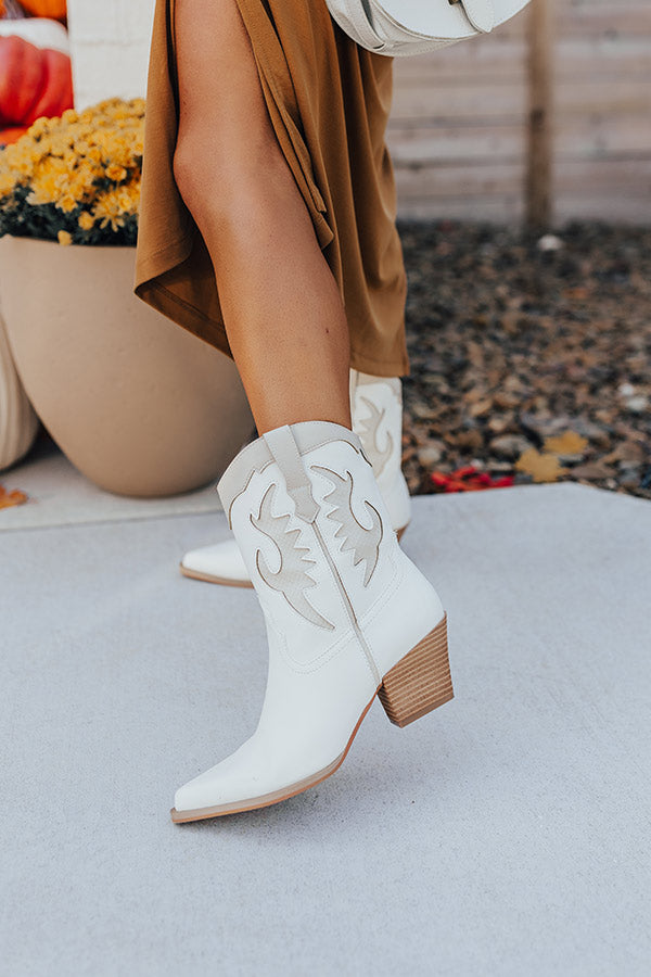The Edith Faux Leather Cowboy Boot In Ivory