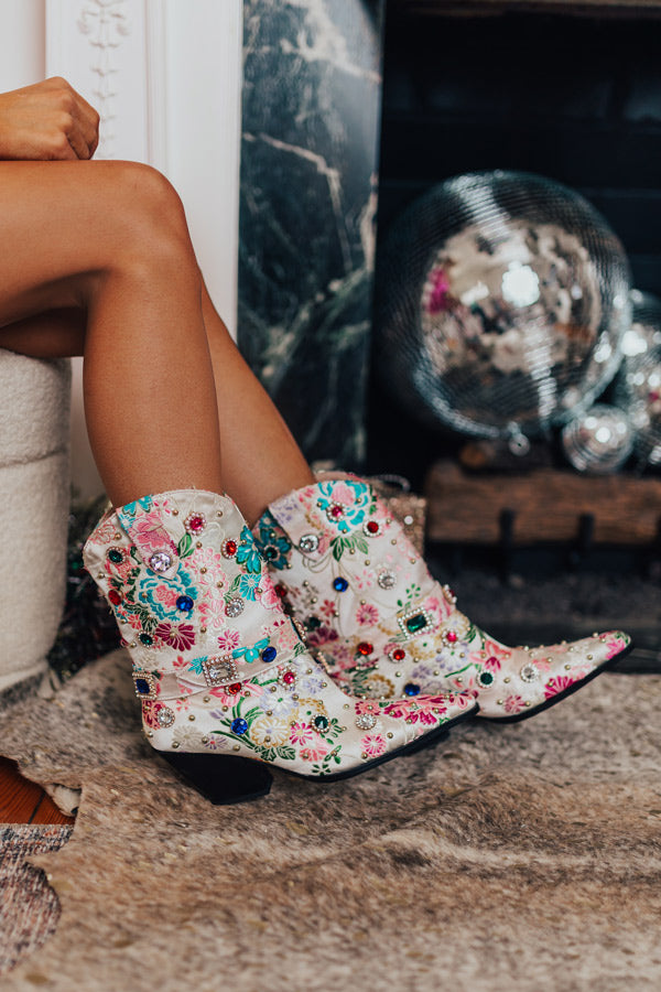 The Delilah Embellished Cowboy Boot in Ivory