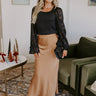 Sleek Sophistication Satin Skirt in Camel Image - 1
