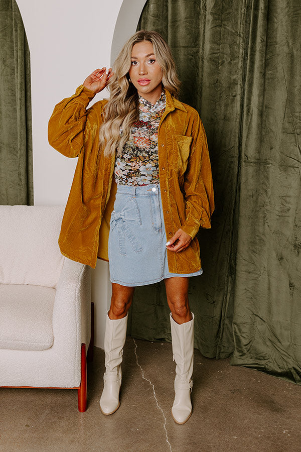 Pure Heart Velvet Button Up In Mustard Image - 1