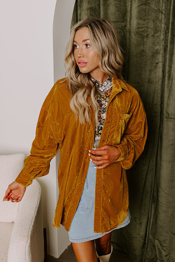 Pure Heart Velvet Button Up In Mustard Image - 5