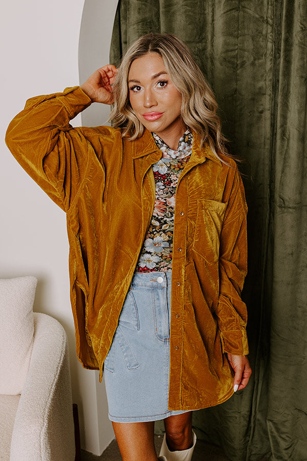 Pure Heart Velvet Button Up In Mustard Image - 2