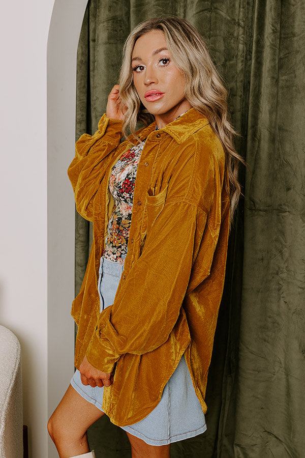 Pure Heart Velvet Button Up In Mustard Image - 4