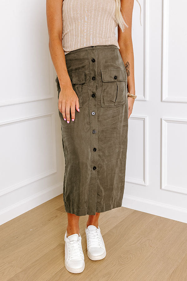 The Freda High Waist Cargo Midi Skirt in Olive Image - 2