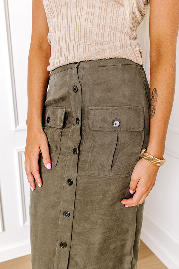 The Freda High Waist Cargo Midi Skirt in Olive Image - 3