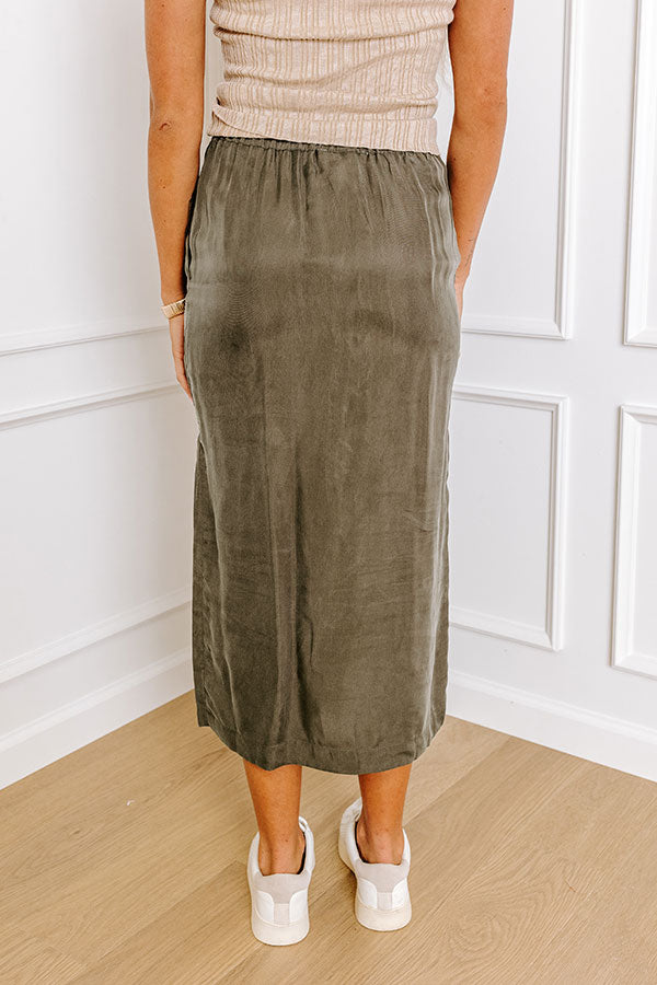 The Freda High Waist Cargo Midi Skirt in Olive Image - 5