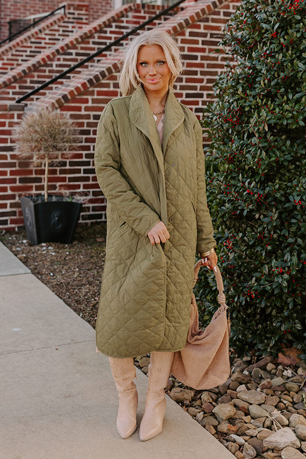 Chilly Wind Quilted Coat in Sage