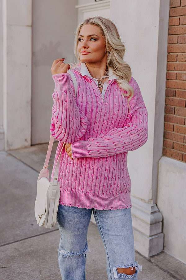 Sunday in St. Cloud Cable Knit Sweater in Pink