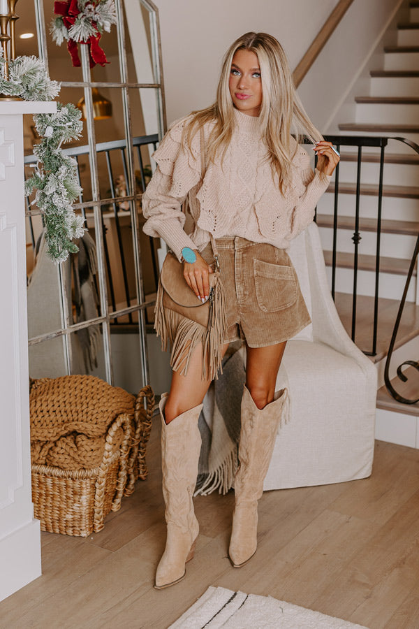 The Stevie High Waist Corduroy Shorts in Mocha Image - 5