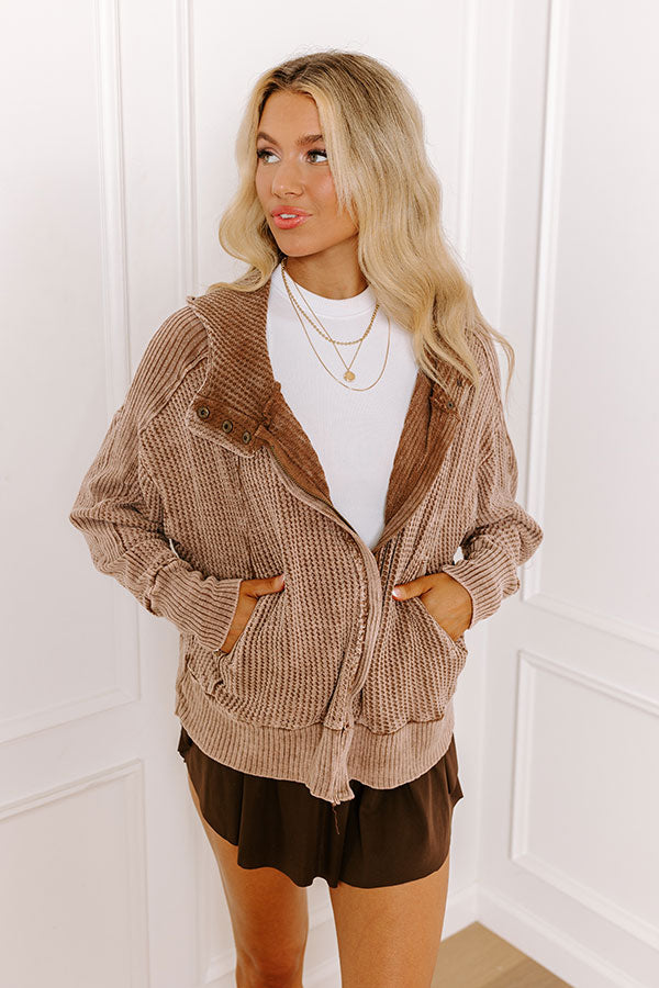 Autumn Vibes Waffle Knit Jacket In Taupe Image - 3
