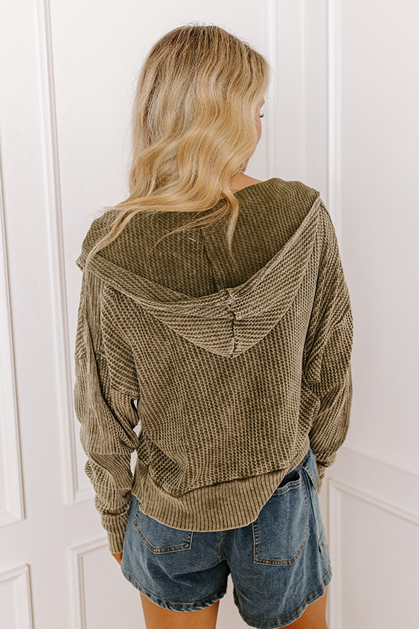 Autumn Vibes Waffle Knit Jacket In Olive Image - 4