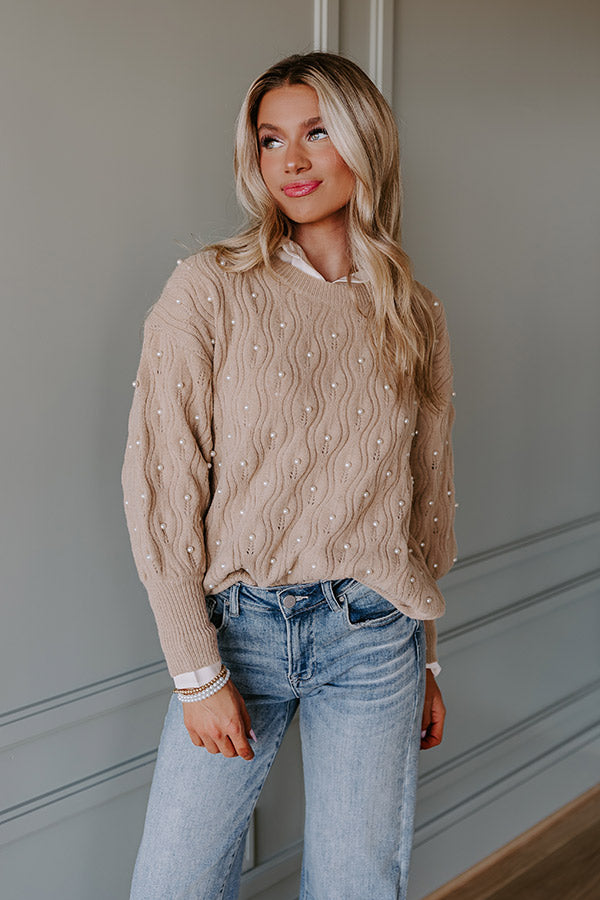Chilly Wind Embellished Knit Sweater In Taupe