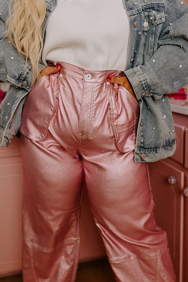 The Raleigh High Waist Metallic Pants In Pink Curves • Impressions Online  Boutique