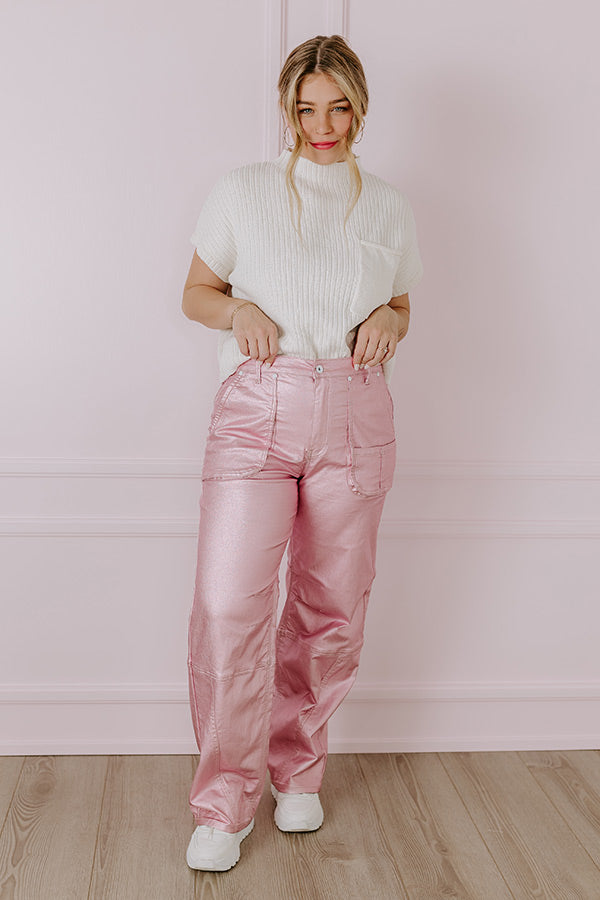 The Raleigh High Waist Metallic Pants In Pink Image - 1