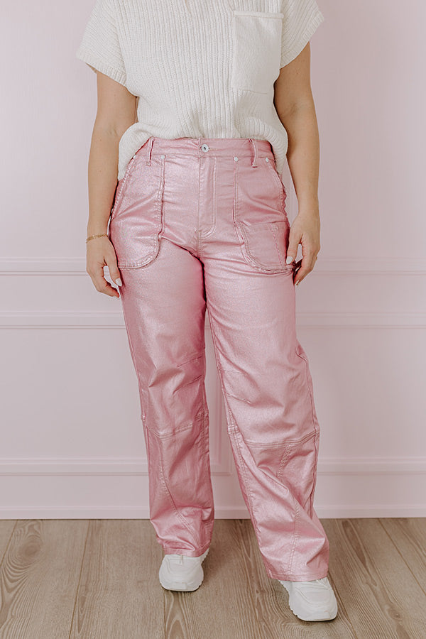 The Raleigh High Waist Metallic Pants In Pink Image - 2