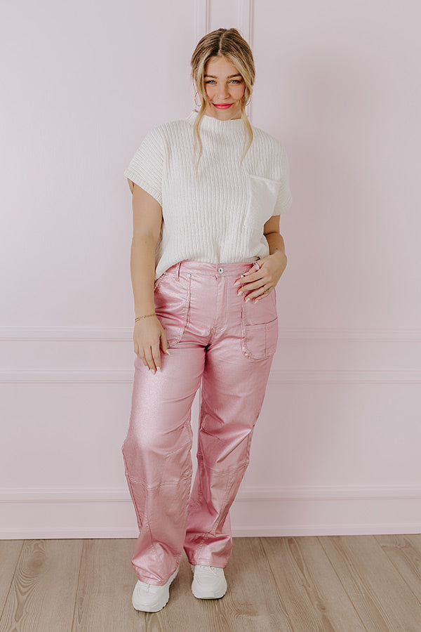 The Raleigh High Waist Metallic Pants In Pink Image - 4