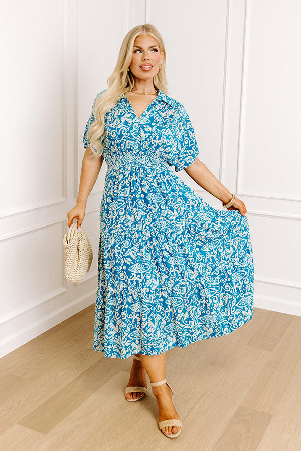 Resort Getaway Floral Midi in Ocean Blue Curves – Impressions Online ...