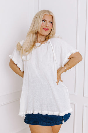 Open Book Frayed Shift Top In Ivory Curves