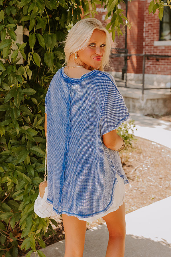 Visions Of You Waffle Knit Top In Blue Image - 3