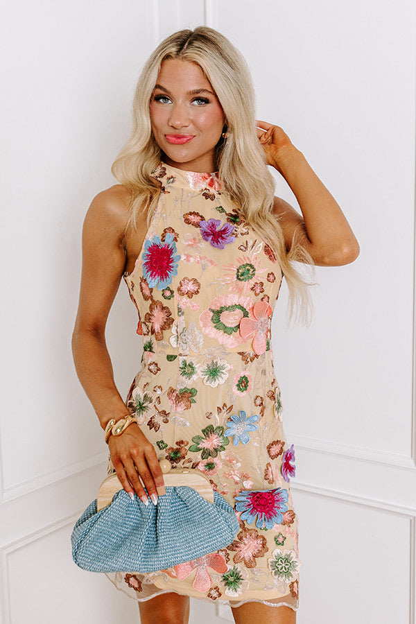 Exclusive Party Embroidered Mini Dress In Champagne – Impressions ...