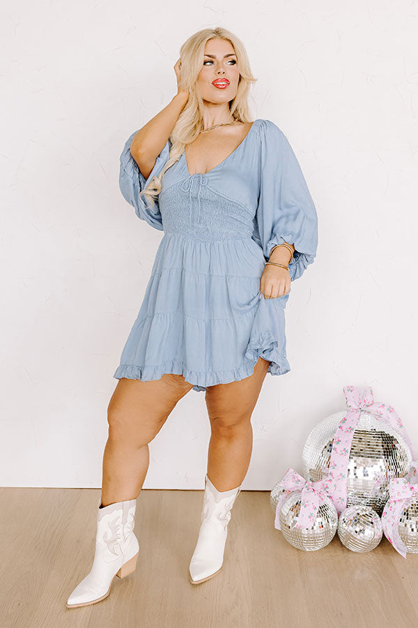 Whispering Muse Smocked Mini Dress In Sky Blue Curves