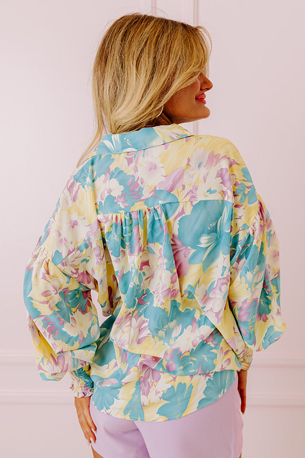 Private Jet Perfection Floral Button Up Top in Blue Image - 3