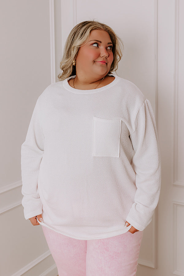 Casual Outing Ribbed Top In White Curves – Impressions Online Boutique