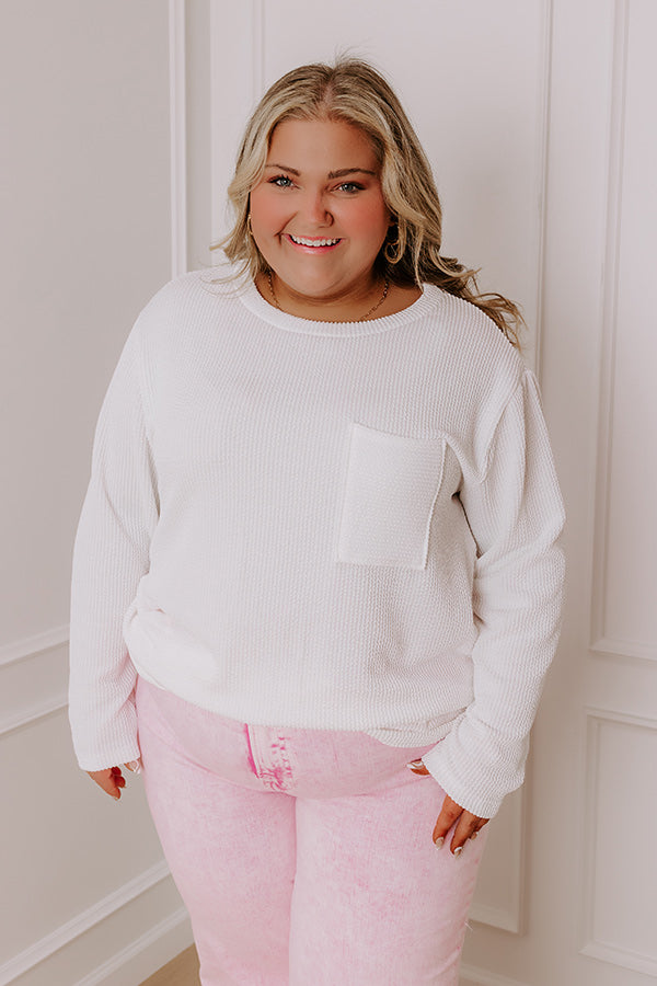 Casual Outing Ribbed Top In White Curves – Impressions Online Boutique