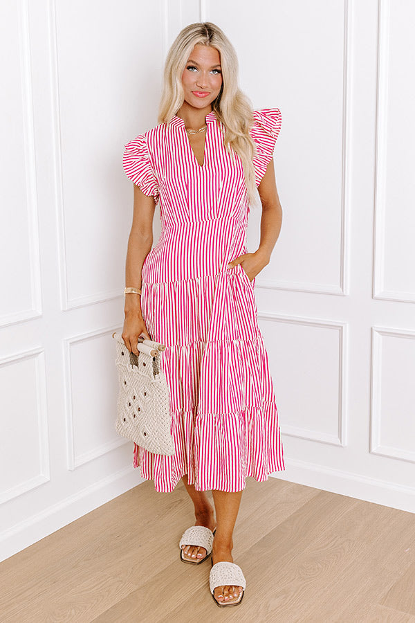 Bayside Brunch Stripe Midi in Hot Pink Image - 1
