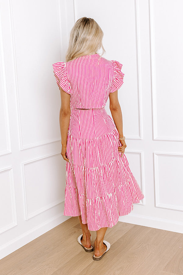 Bayside Brunch Stripe Midi in Hot Pink Image - 3