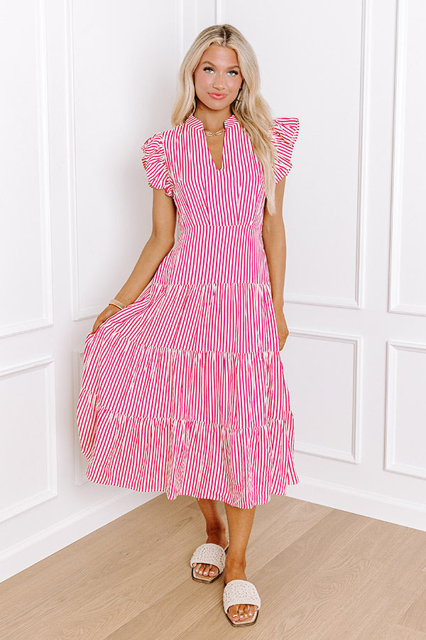 Bayside Brunch Stripe Midi in Hot Pink Image - 2