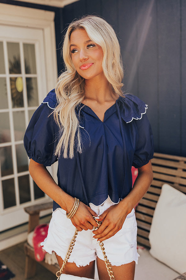 Charm and Charisma Scalloped Top in Navy Image - 1