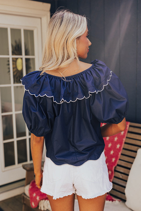 Charm and Charisma Scalloped Top in Navy Image - 3