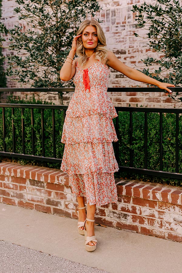 Cue The Music Floral Tiered Midi in Coral