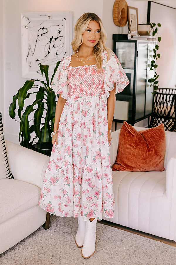 Charming Smile Floral Midi In Pink