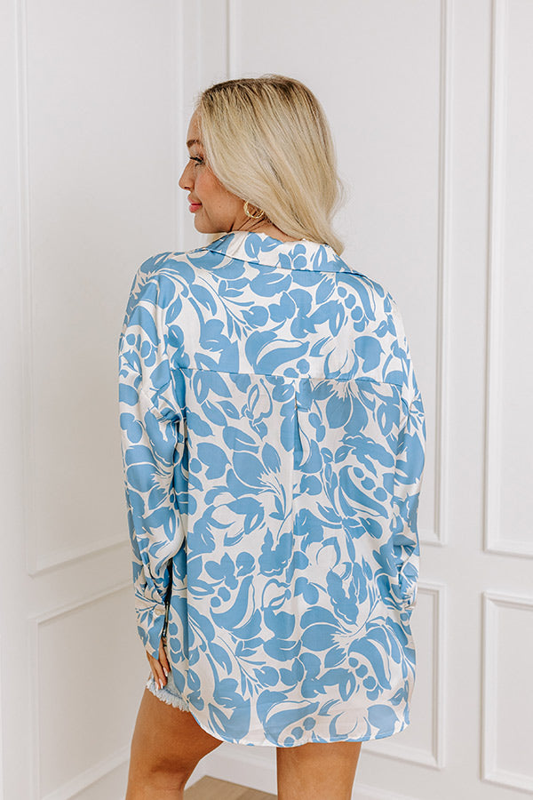 On Vacay Time Satin Button Up Image - 4