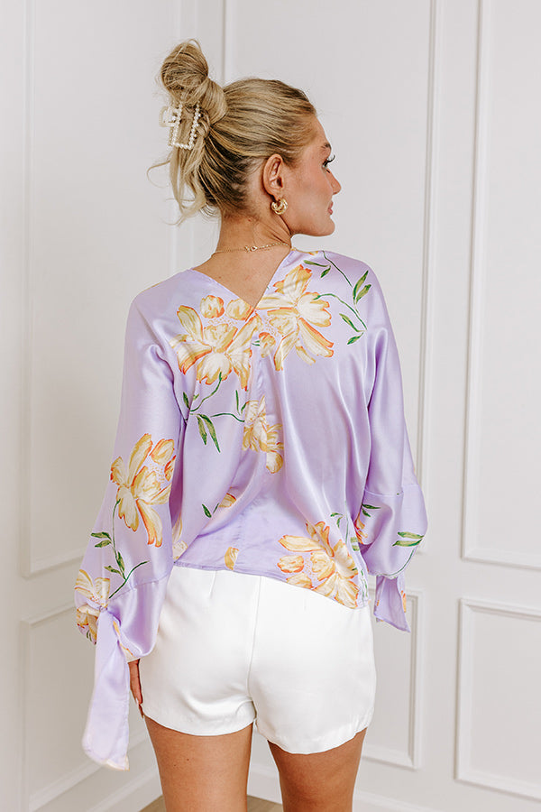 Botanical Bliss Satin Shift Top in Lavender Image - 5