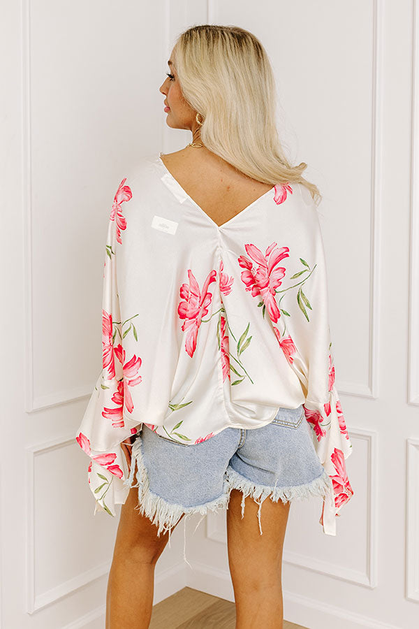 Botanical Bliss Satin Shift Top in Cream Image - 5