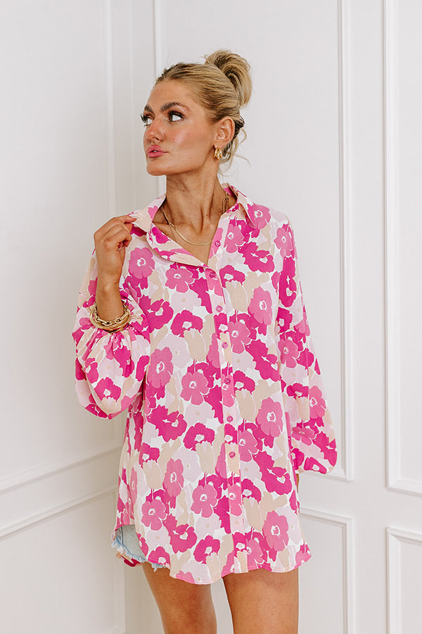 Sips and Smiles Floral Button Up in Blush