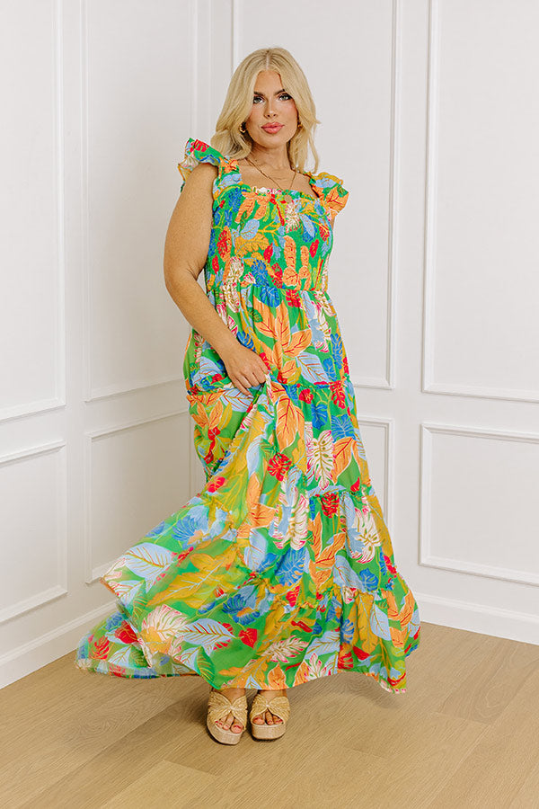 Life In The Tropics Smocked Maxi Dress Curves Image - 3