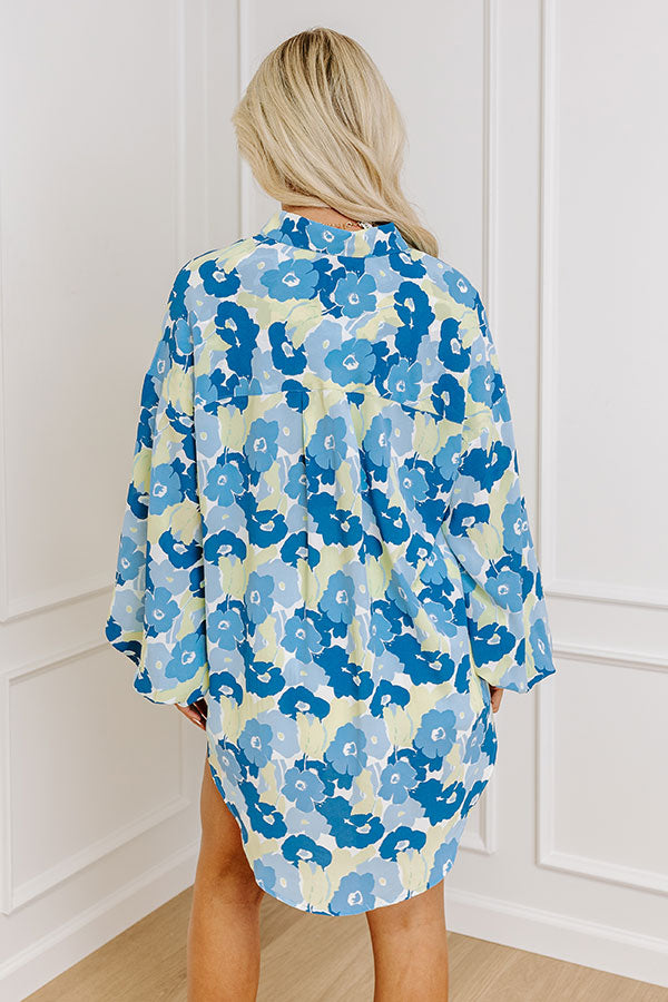 Sips and Smiles Floral Button Up in Sky Blue Image - 5